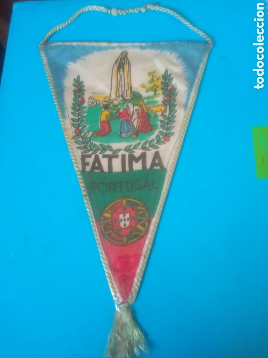 Banderines de colecci&oacute;n: Antiguo banderin de F&aacute;tima, 23 cm de altura