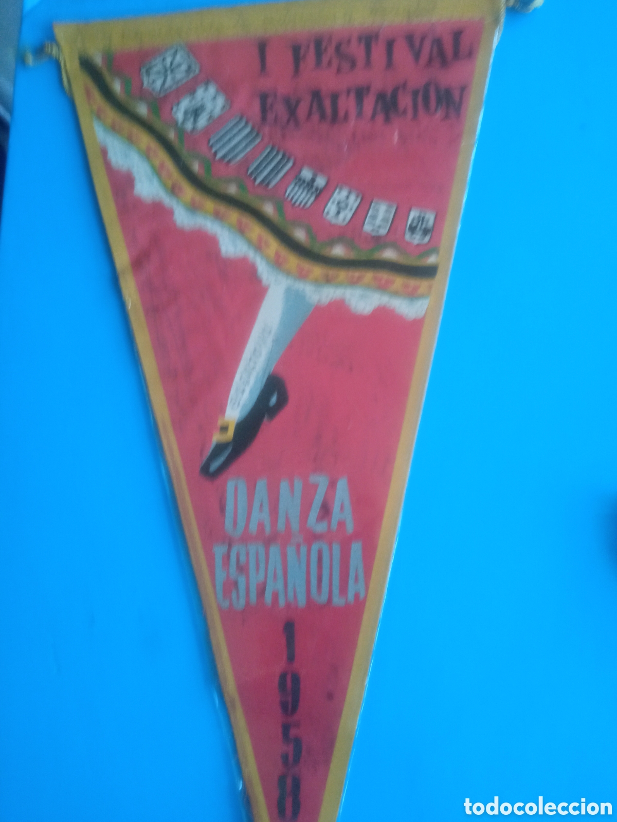 Banderines de colecci&oacute;n: Antiguo banderin, I Festival Exaltaci&oacute;n Danza Espa&ntilde;ola de 1958, mide 27,5cm de altura