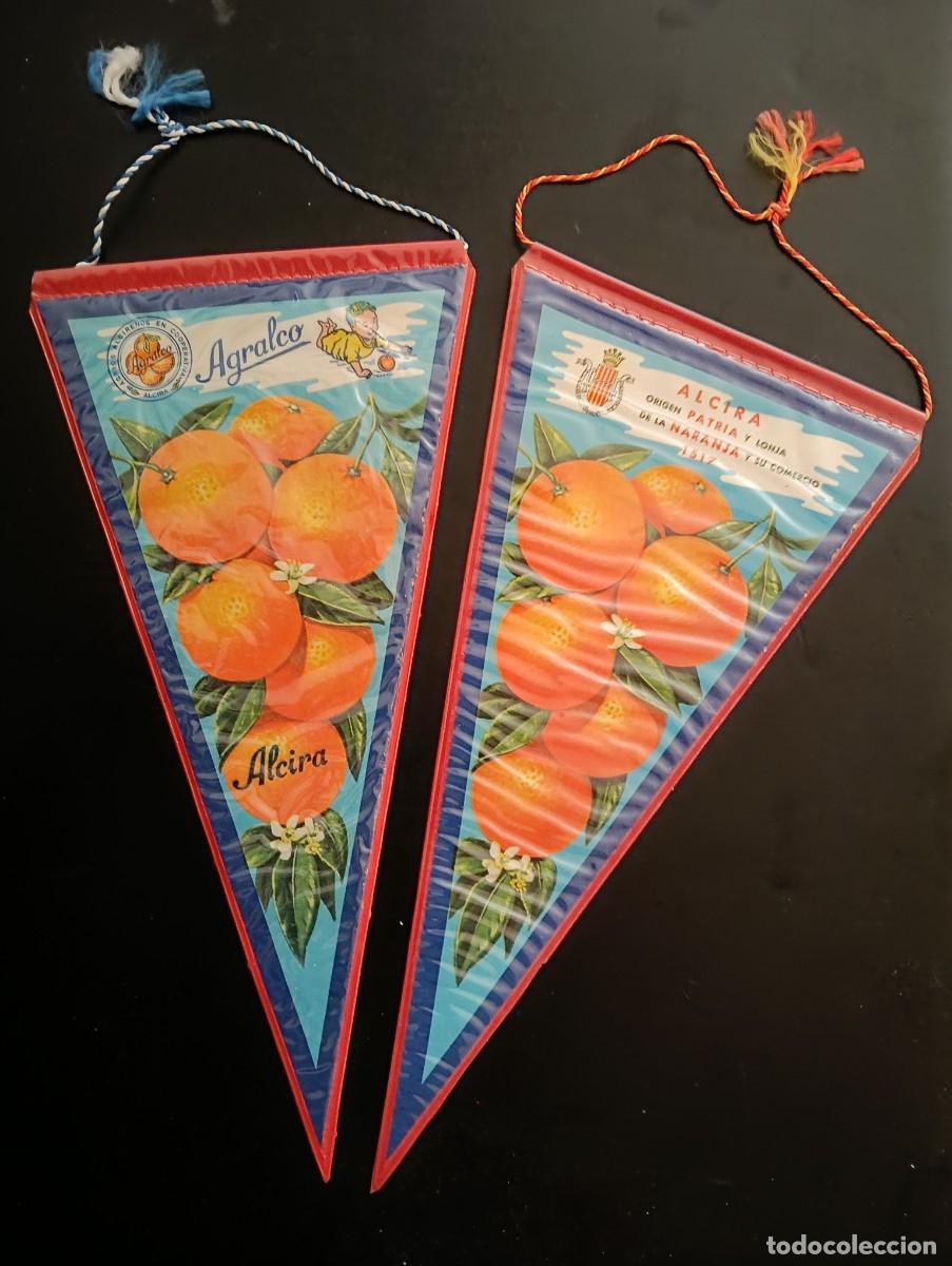 Banderines de colecci&oacute;n: 2 BANDERINES AGRALCO AGRIOS ALCIRE&Ntilde;OS EN COOPERATIVA - COMERCIO Y LONJA DE NARANJA ALCIRA DESDE 1517
