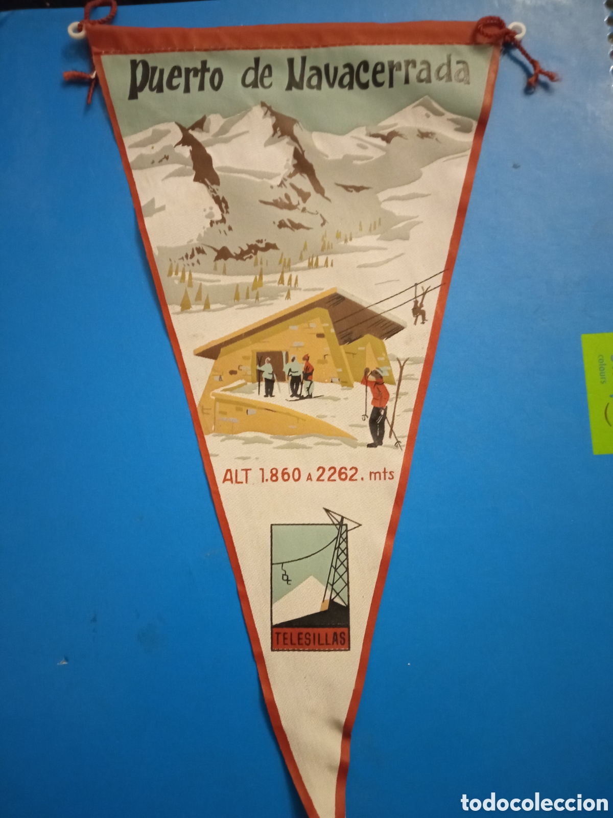 Banderines de colecci&oacute;n: Antiguo banderin, Puerto de Navacerrada, Telesillas, 28 cm de altura