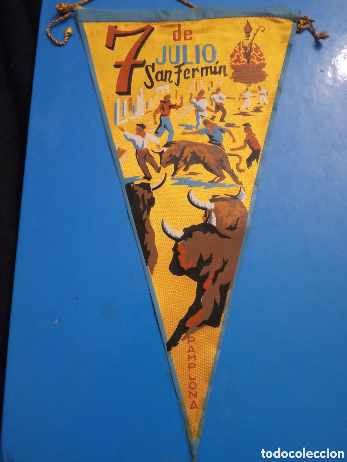 Banderines de colecci&oacute;n: Antiguo banderin, 7 de Julio San Fermin, Pamplona, 27 cm de altura