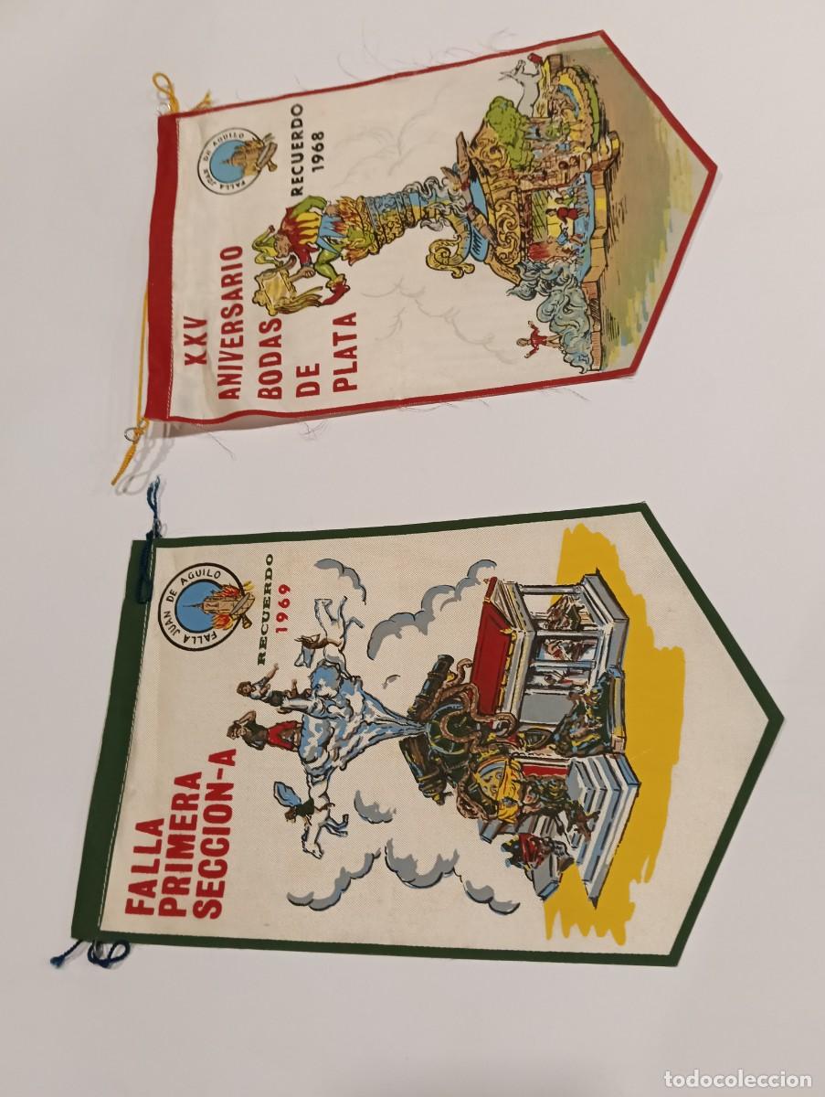 Banderines de colecci&oacute;n: Lote de 2 antiguos banderines de las Fallas de Valencia (1968 y 1969) - Falla Juan de Aguil&oacute; (XXV An