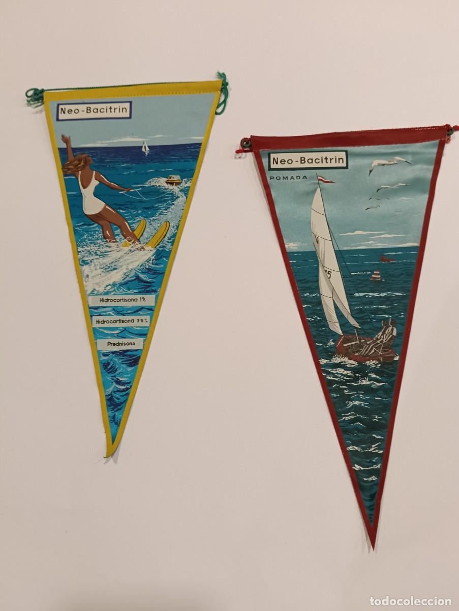 Banderines de colecci&oacute;n: Lote de 2 antiguos banderines publicitarios farmacia / deportes n&aacute;uticos - Neo-Bacitrin (Laboratorio