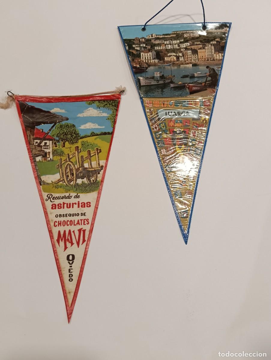 Banderines de colecci&oacute;n: Lote de 2 antiguos banderines vintage de Asturias - Chocolates Mavi (Oviedo) y Luarca