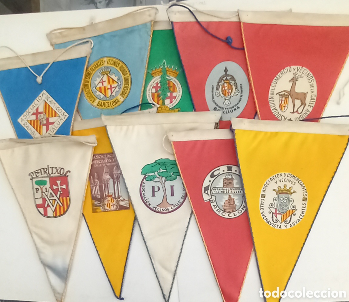 Banderines de colecci&oacute;n: 11 banderines de asociaciones de de calles del casco antiguo de Barcelona
