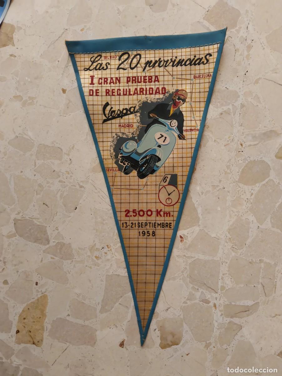 Banderines de colecci&oacute;n: ANTIGUO BANDERIN DE TELA MOTO CLUB VESPA ESPA&Ntilde;A - I GRAN PRUEBA REGULARIDAD 20 PROVINCIAS 1958- FLAG