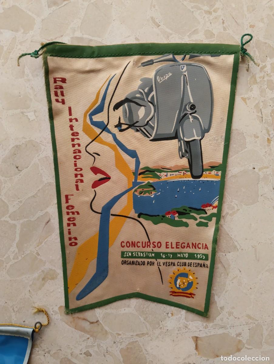 Banderines de colecci&oacute;n: ANTIGUO BANDERIN DE TELA MOTO CLUB VESPA ESPA&Ntilde;A RALLY INTERNACIONAL FEMENINO 1959 S. SEBASTIAN- FLAG