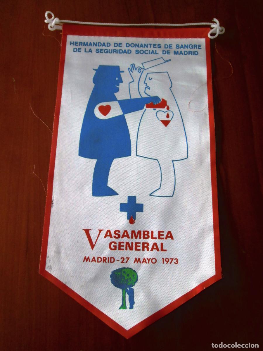 Banderines de colecci&oacute;n: BANDERIN - HERMANDAD DONANTES DE SANGRE SEGURIDAD SOCIAL DE MADRID - 1973 - V ASAMBLEA GENERAL