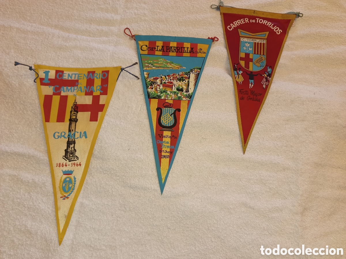 Banderines de colecci&oacute;n: 3 banderines relativos al barrio de Gr&agrave;cia de Barcelona