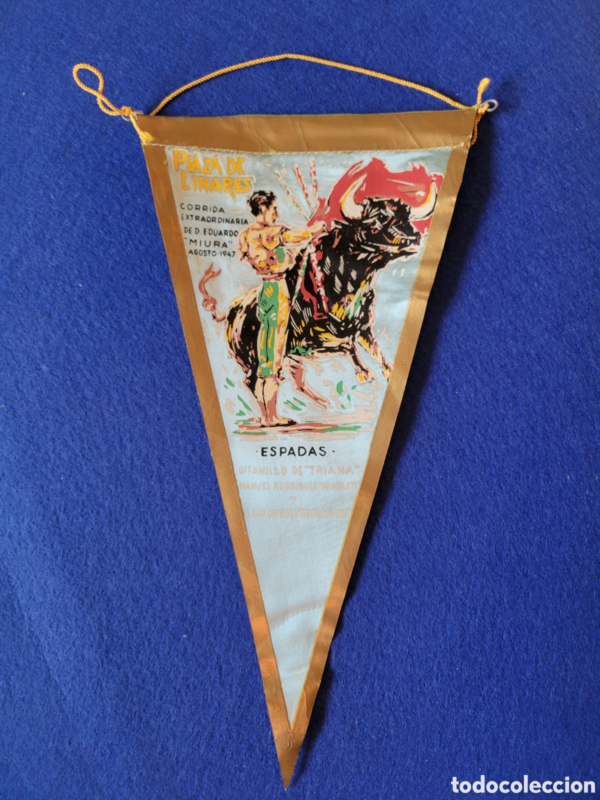 Banderines de colecci&oacute;n: ANTIGUO BANDERIN TAURINO DE SEDA CONMEMORATIVO MUERTE DE MANOLETE