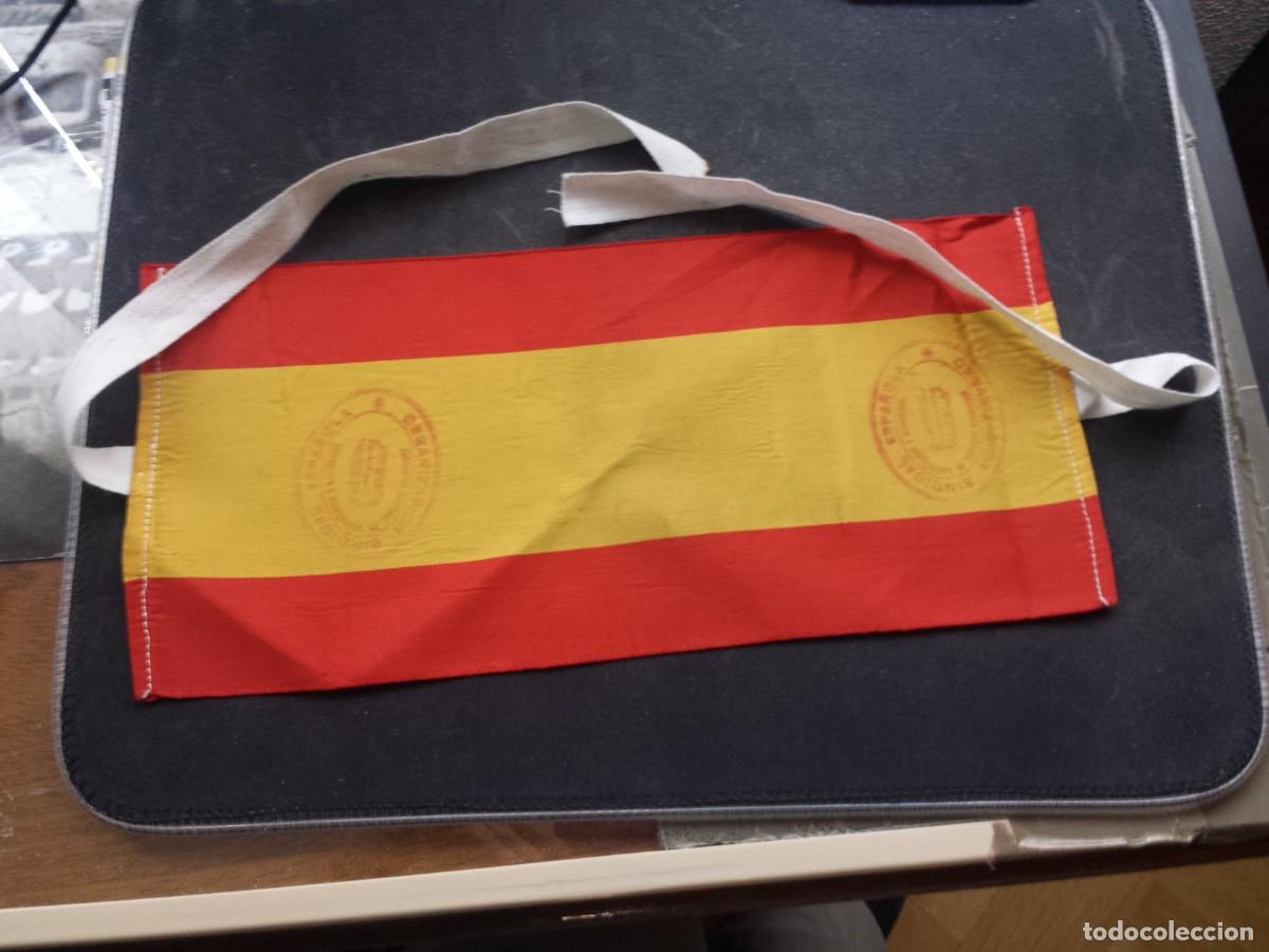 Galhardetes de cole&ccedil;&atilde;o: Brazalete ORGANIZACI&Oacute;N SINDICAL ESPA&Ntilde;OLA bandera de Espa&ntilde;a sello de tinta roja