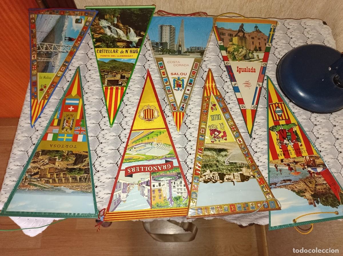 Sammlung von Wimpeln: 8 Banderines vintage de pueblos y ciudades de Catalunya