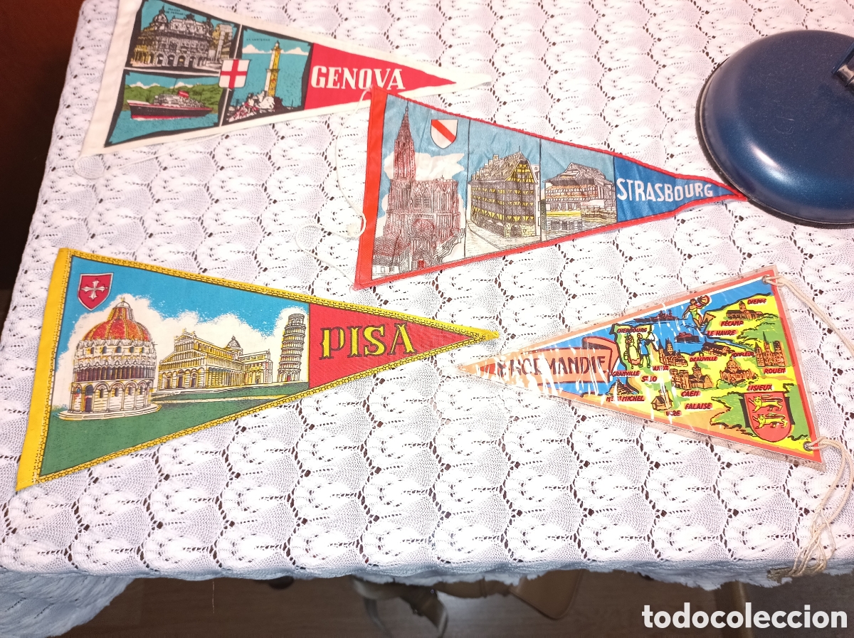Banderines de colecci&oacute;n: 4 banderines vintage de ciudades europeas