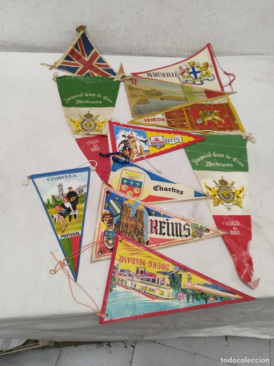 Banderines de colecci&oacute;n: Once antiguos banderines de portugal, italia, inglaterra, francia.