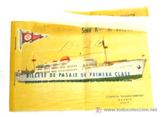 Coleccionismo Billetes de transporte: Billete Transmediterranea de primera clase a Palma Mallorca a&ntilde;os 50