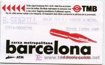 Collectables Transport Tickets: (133 # ) BILLETE DE TRANSPORTE DE BARCELONA // TMB // - SERIE DISE&Ntilde;O COTIDIANO