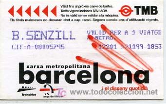 Collectables Transport Tickets: (133 # ) BILLETE DE TRANSPORTE DE BARCELONA // TMB // - SERIE DISE&Ntilde;O COTIDIANO