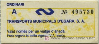 Collectables Transport Tickets: BILLETE DE BUS DE TARRASA (BARCELONA)  /// TARRASA = TERRASSA = EGARA