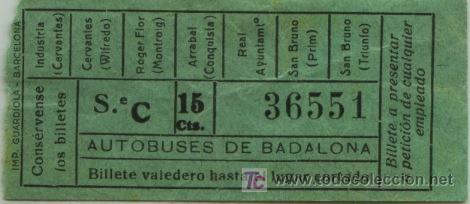 Sammeln von Fahrkarten: BILLETE DE BUS DE BADALONA (BARCELONA) // AUTOBUSES DE BADALONA // A&Ntilde;OS 30