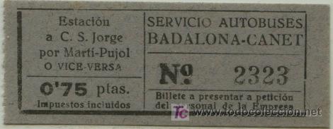 Sammeln von Fahrkarten: BILLETE DE BUS DE BADALONA (BARCELONA) // SERVICIO DE AUTOBUSES  BADALONA - CA&Ntilde;ET
