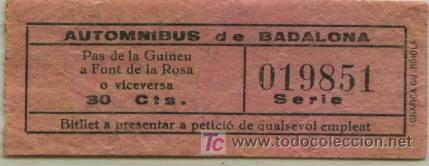 Sammeln von Fahrkarten: BILLETE DE BUS DE BADALONA (BARCELONA) // AUTOMNIBUS DE BADALONA