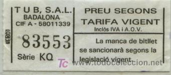 Sammeln von Fahrkarten: BILLETE DE BUS DE BADALONA (BARCELONA) // TUB, .S.A.L.