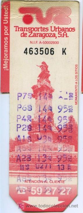 Colecionismos Bilhetes de Transporte: BILLETE DE BUS DE ZARAGOZA // BONO BUS  COLECCION SITIOS DE ZARAGOZA // 1995