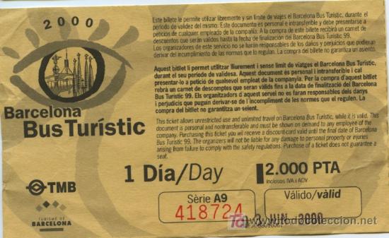 Sammeln von Fahrkarten: (F27//4) BILLETE DE BUS DE BARCELONA // BILLETE DE PAPEL DEL BUS TURISTICO DE UN DIA // 2000