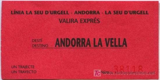 Collectables Transport Tickets: BILLETE DE BUS DE ANDORRA // VALIRA EXPRES // SEU D'URGELL - ANDORRA - SEU D'URGELL