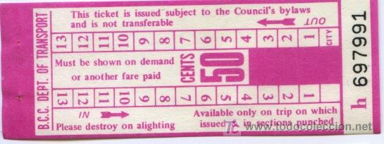 Collectables Transport Tickets: BILLETE DE TRANSPORTE DE  AUSTRALIA // B.C.C. DEPT. OF TRANSPORT