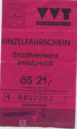 Colecionismos Bilhetes de Transporte: BILLETE DE TRANSPORTE DE INSBRUCK (AUSTRIA)