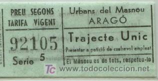 Collectables Transport Tickets: BILLETE DE BUS URBANO DE MASNOU // ARAGO