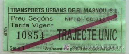 Collectables Transport Tickets: BILLETE DE BUS DE MASNOU // TRANSPORTS URBANS DE EL MASNOU, S.L.