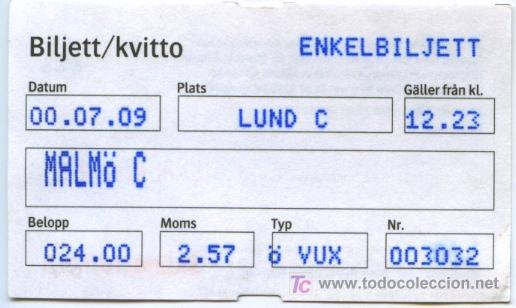 Coleccionismo Billetes de transporte: BILLETE DE TRANSPORTE DE MALM&Ouml; (SUECIA)