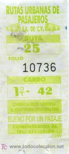 Collectionnisme Billets de transport: BILLETE DE BUS (MEJICO) // RUTAS URBANAS DE PASAJEROS S.A. DE C.V.