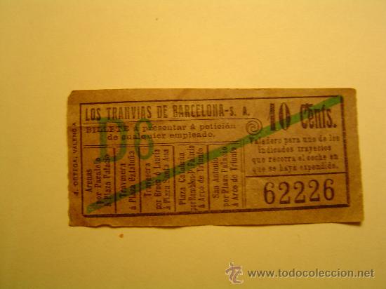 Sammeln von Fahrkarten: Antiguo billete de tranvias Barcelona 10ctm