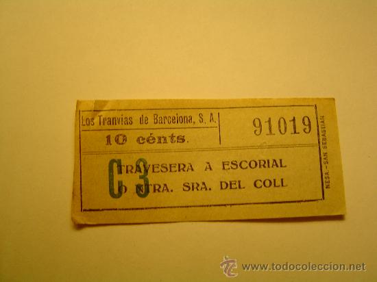 Sammeln von Fahrkarten: Antiguo billete de tranvias Barcelona 10ctm