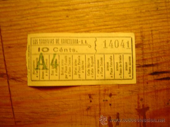 Sammeln von Fahrkarten: Antiguo billete de tranvia Barcelona 10ctm