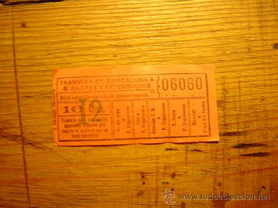 Sammeln von Fahrkarten: Antiguo billete de tranvia Barcelona 10ctm