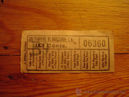 Sammeln von Fahrkarten: Antiguo billete de tranvia Barcelona 10ctm