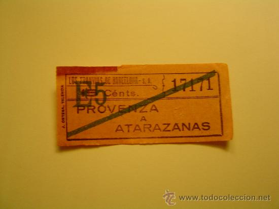Sammeln von Fahrkarten: Antiguo billete de tranvia Barcelona 15 ctm