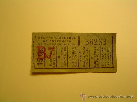 Sammeln von Fahrkarten: Antiguo billete de Compa&ntilde;ia general de Autobuses de Barcelona S.A. 15ctm