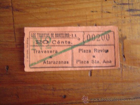 Colecionismos Bilhetes de Transporte: Antiguo billete Tranvia de Barcelona .