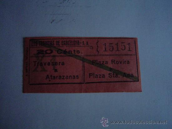 Colecionismos Bilhetes de Transporte: Antiguo billete Tranvia de Barcelona- 20 Cents