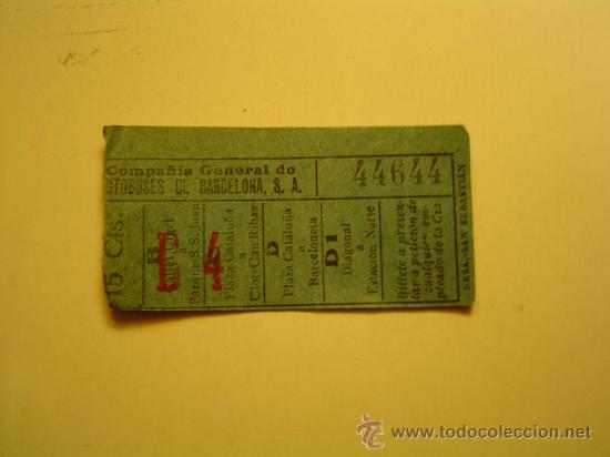 Colecionismos Bilhetes de Transporte: Antiguo billete Autob&uacute;s. Compa&ntilde;ia General de Autobuses de Barcelona.