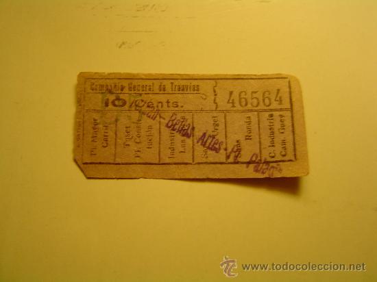 Coleccionismo billetes de transporte: Antiguo billete Tranvia de Barcelona. 10 cents.