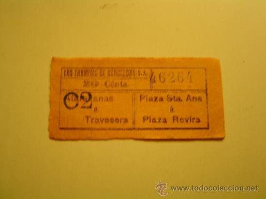 Coleccionismo billetes de transporte: Antiguo billete Tranvia de Barcelona. 20 cents.
