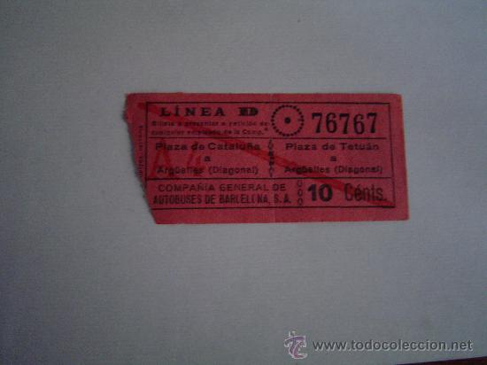 Sammeln von Fahrkarten: Antiguo billete de la Compa&ntilde;ia General de Autobuses de Barcelona.-10 C&eacute;nts.