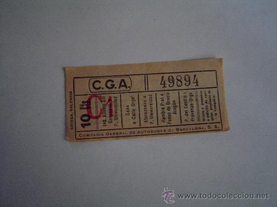 Sammeln von Fahrkarten: Antiguo billete de la Compa&ntilde;ia General de Autobuses de Barcelona.-10 C&eacute;nts.