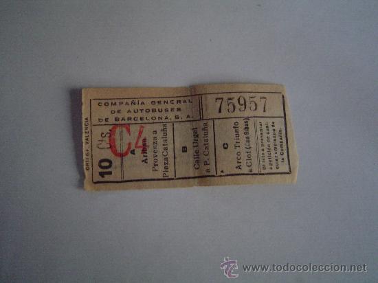 Sammeln von Fahrkarten: Antiguo billete de la Compa&ntilde;ia General de Autobuses de Barcelona.-10 C&eacute;nts.